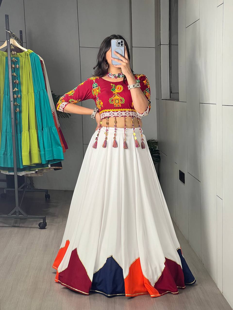 Navratri Lehenga Choli Set Plain With Multicolored Color Designe