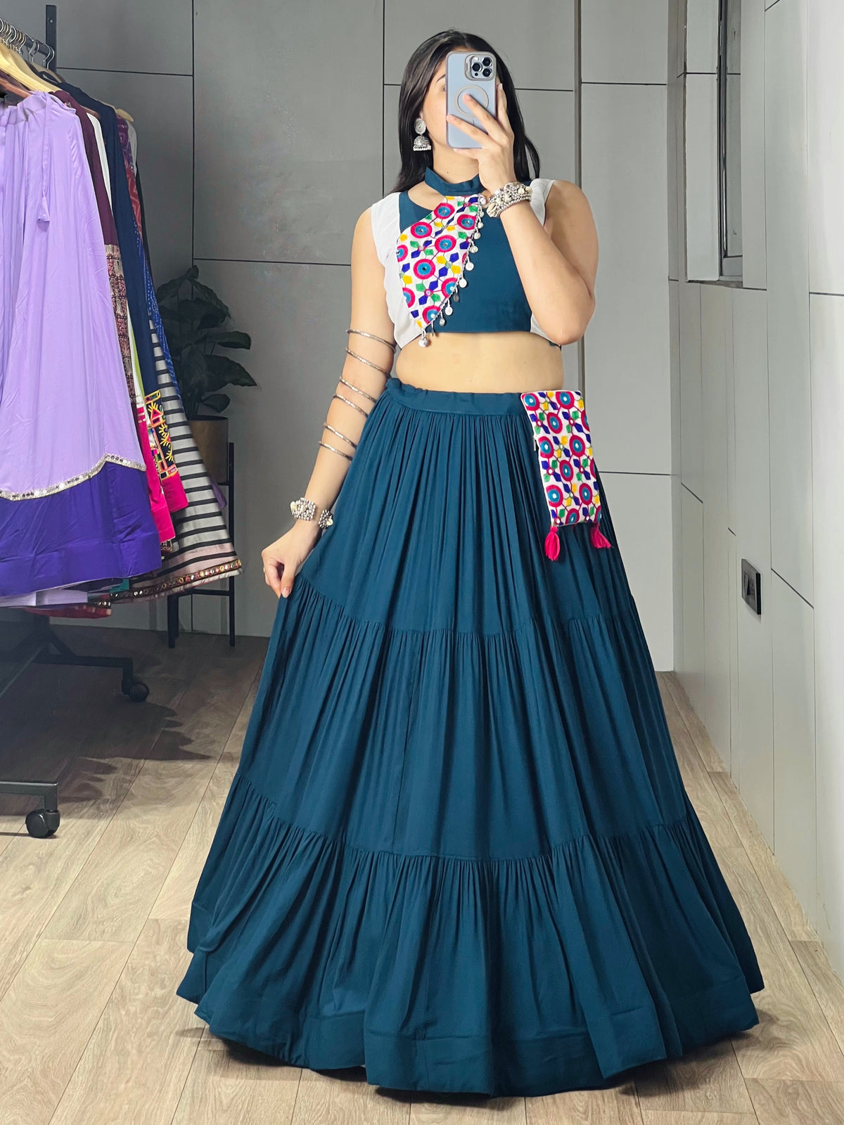Letest Trending Teal Blue Color Navratri Chaniya Choli