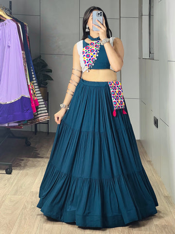 Letest Trending Teal Blue Color Navratri Chaniya Choli
