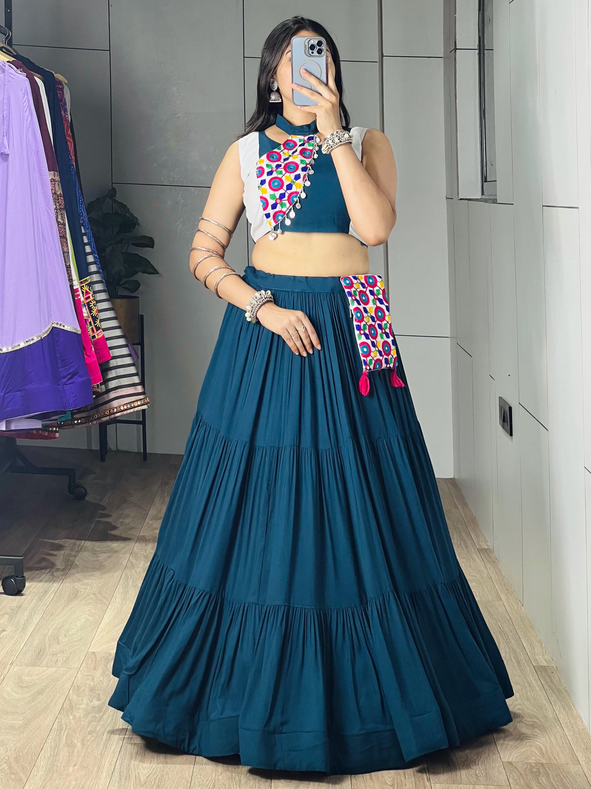 Letest Trending Teal Blue Color Navratri Chaniya Choli