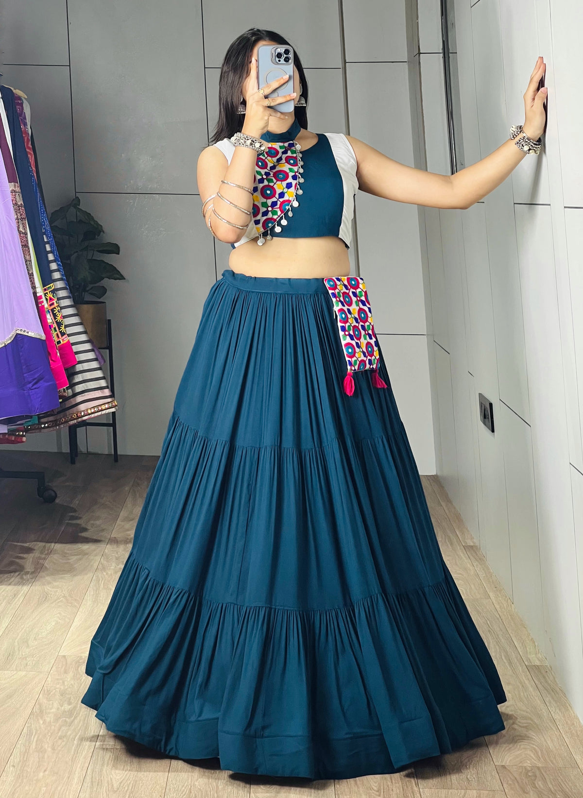 Letest Trending Teal Blue Color Navratri Chaniya Choli