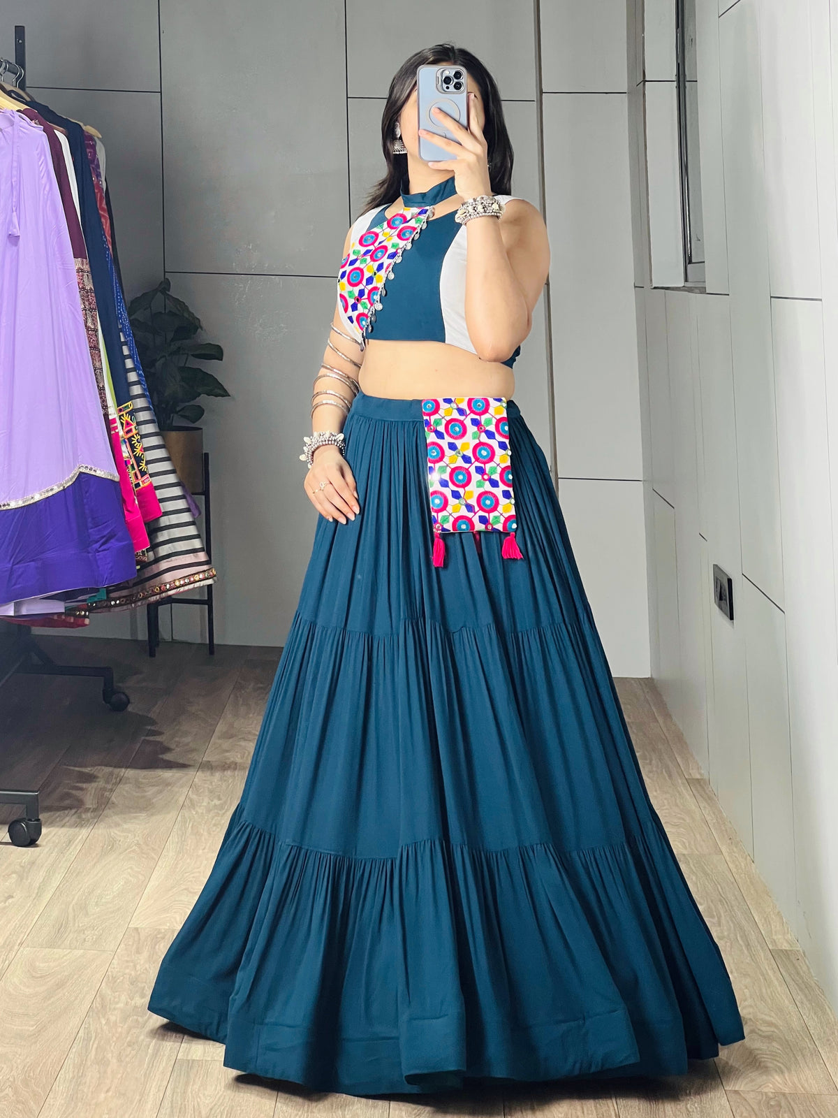 Letest Trending Teal Blue Color Navratri Chaniya Choli