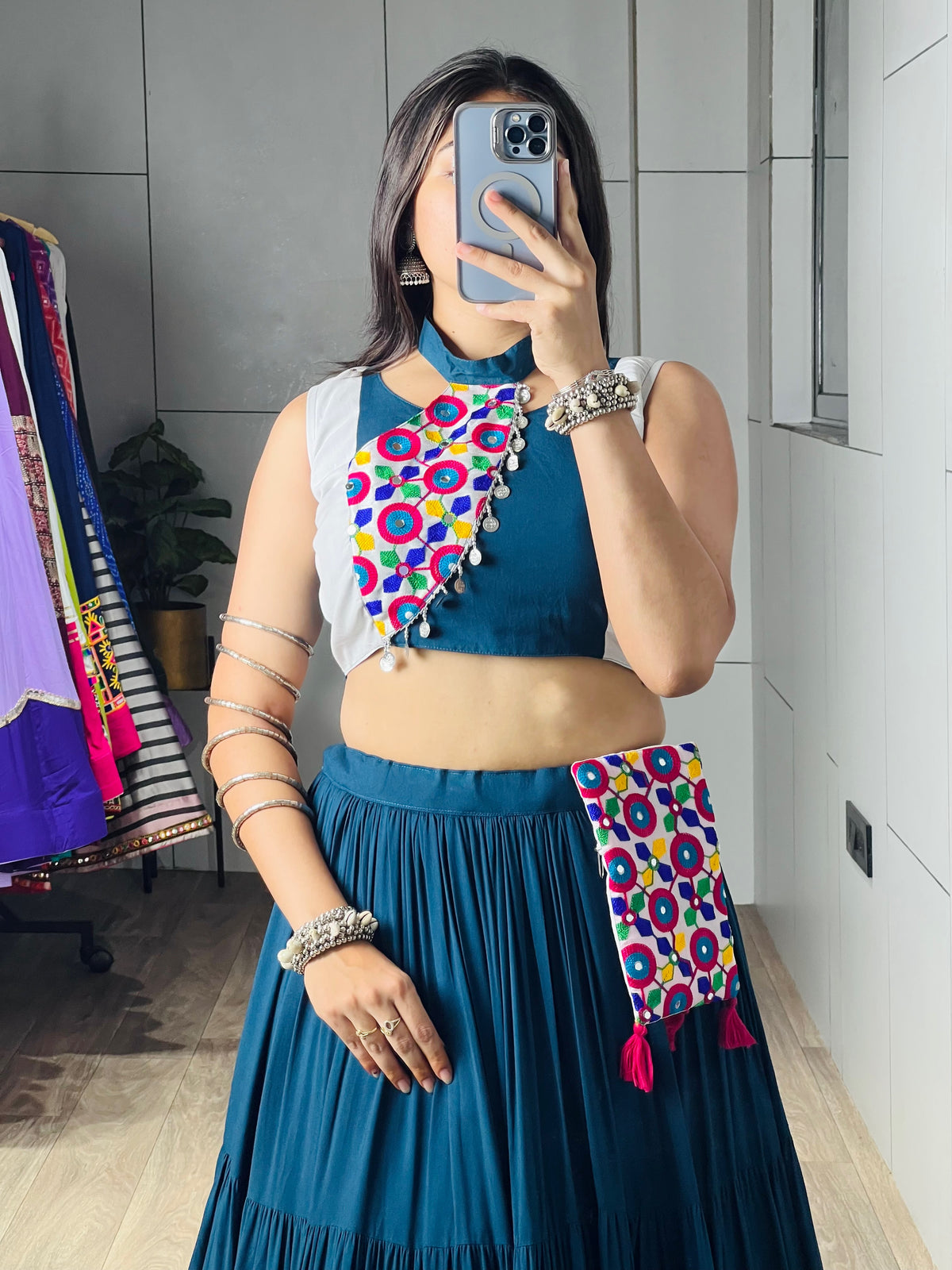 Letest Trending Teal Blue Color Navratri Chaniya Choli