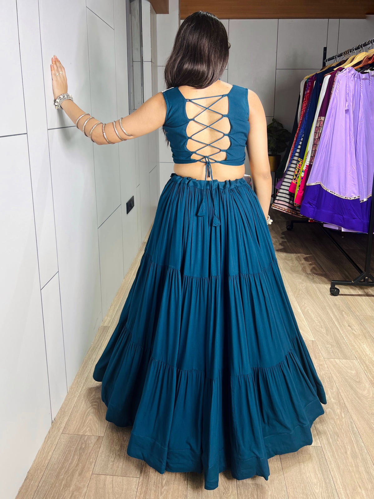 Letest Trending Teal Blue Color Navratri Chaniya Choli