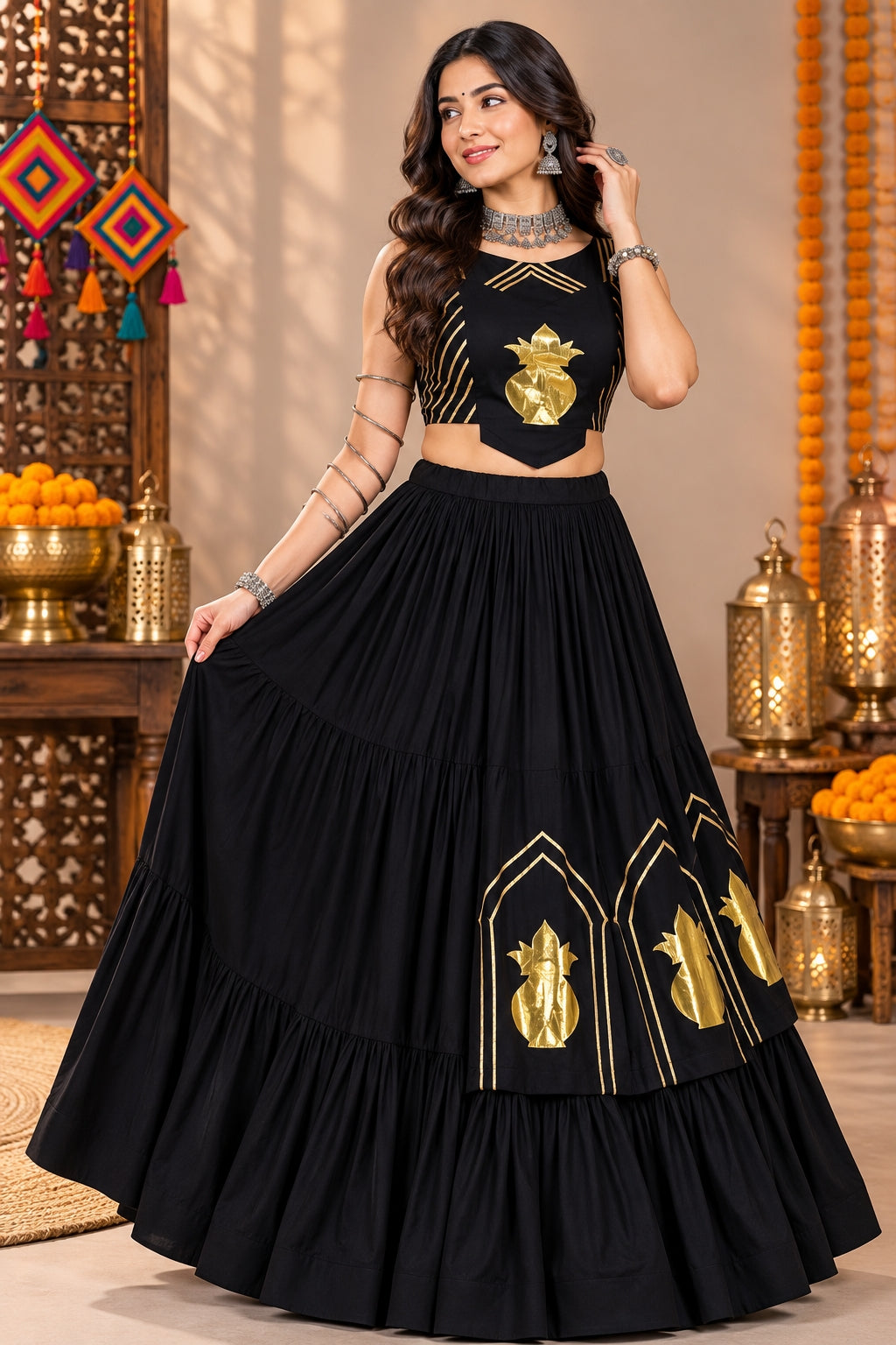 Garba Lehenga Choli with Traditional Kalash Motif