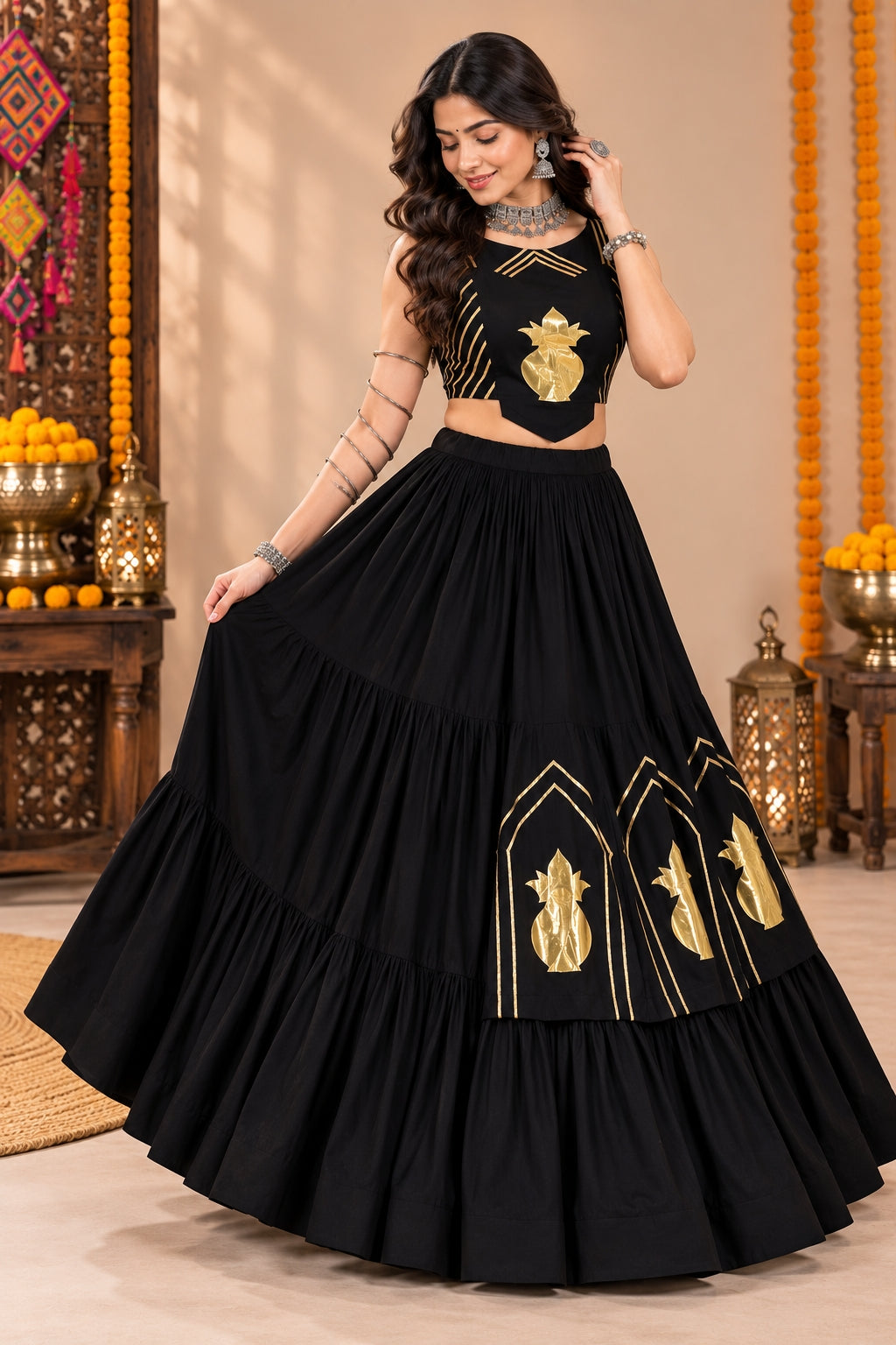 Garba Lehenga Choli with Traditional Kalash Motif