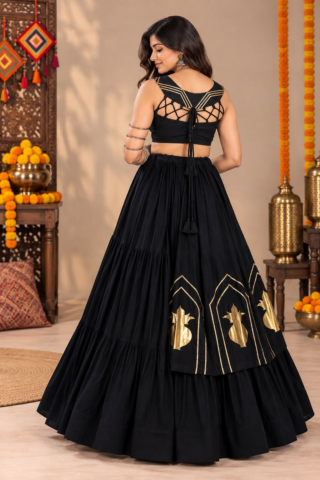 Garba Lehenga Choli with Traditional Kalash Motif