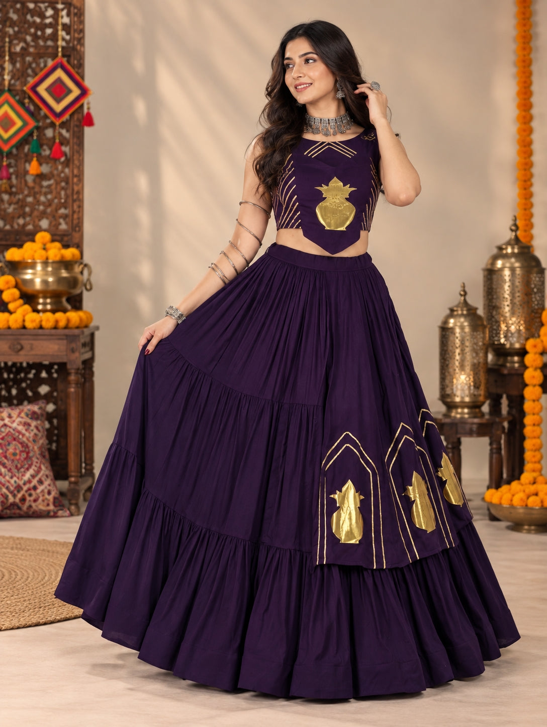 Garba Lehenga Choli with Traditional Kalash Motif