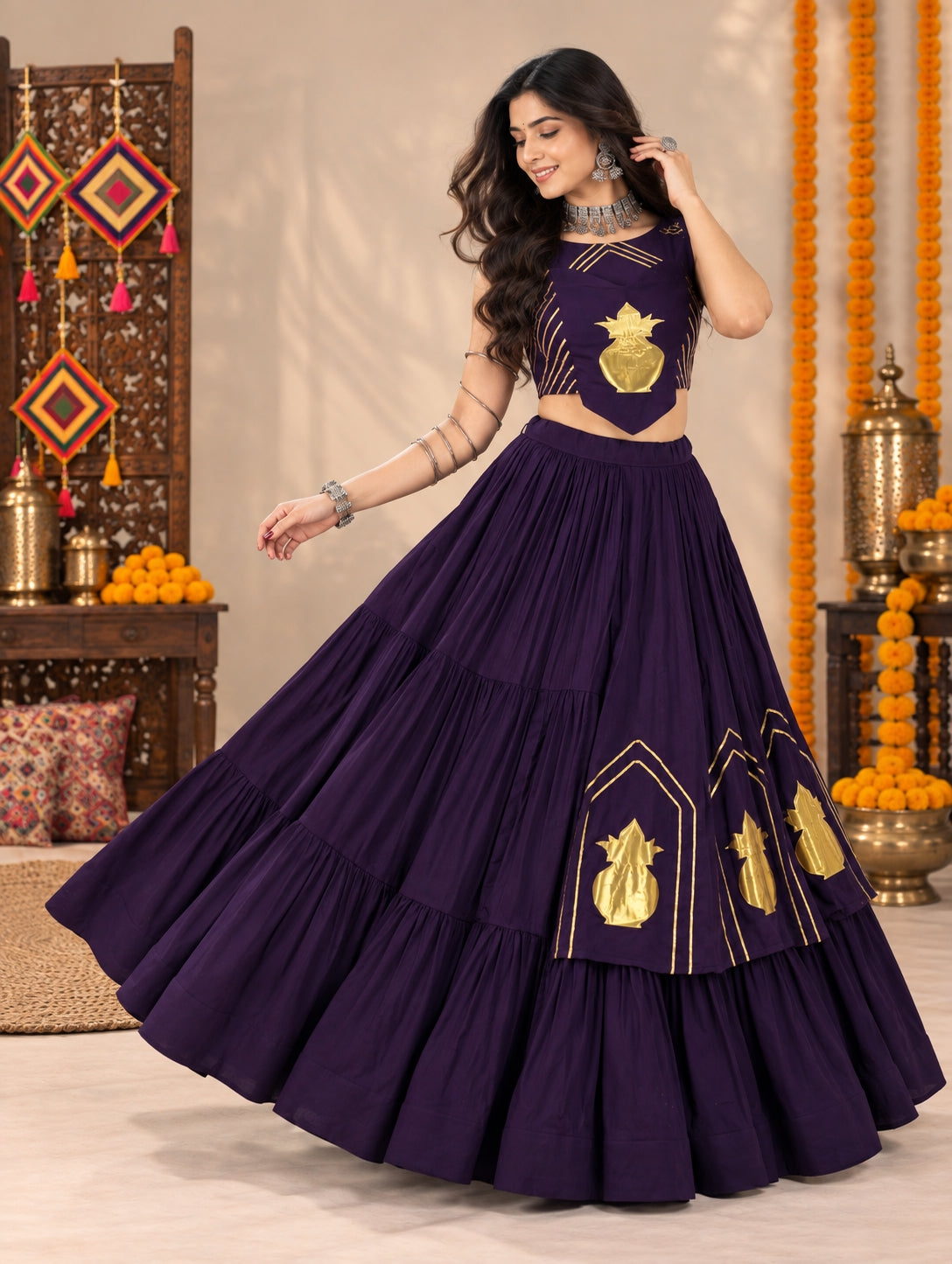 Garba Lehenga Choli with Traditional Kalash Motif