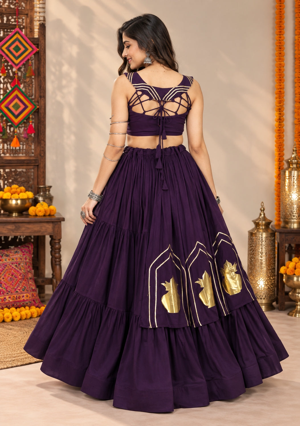 Garba Lehenga Choli with Traditional Kalash Motif
