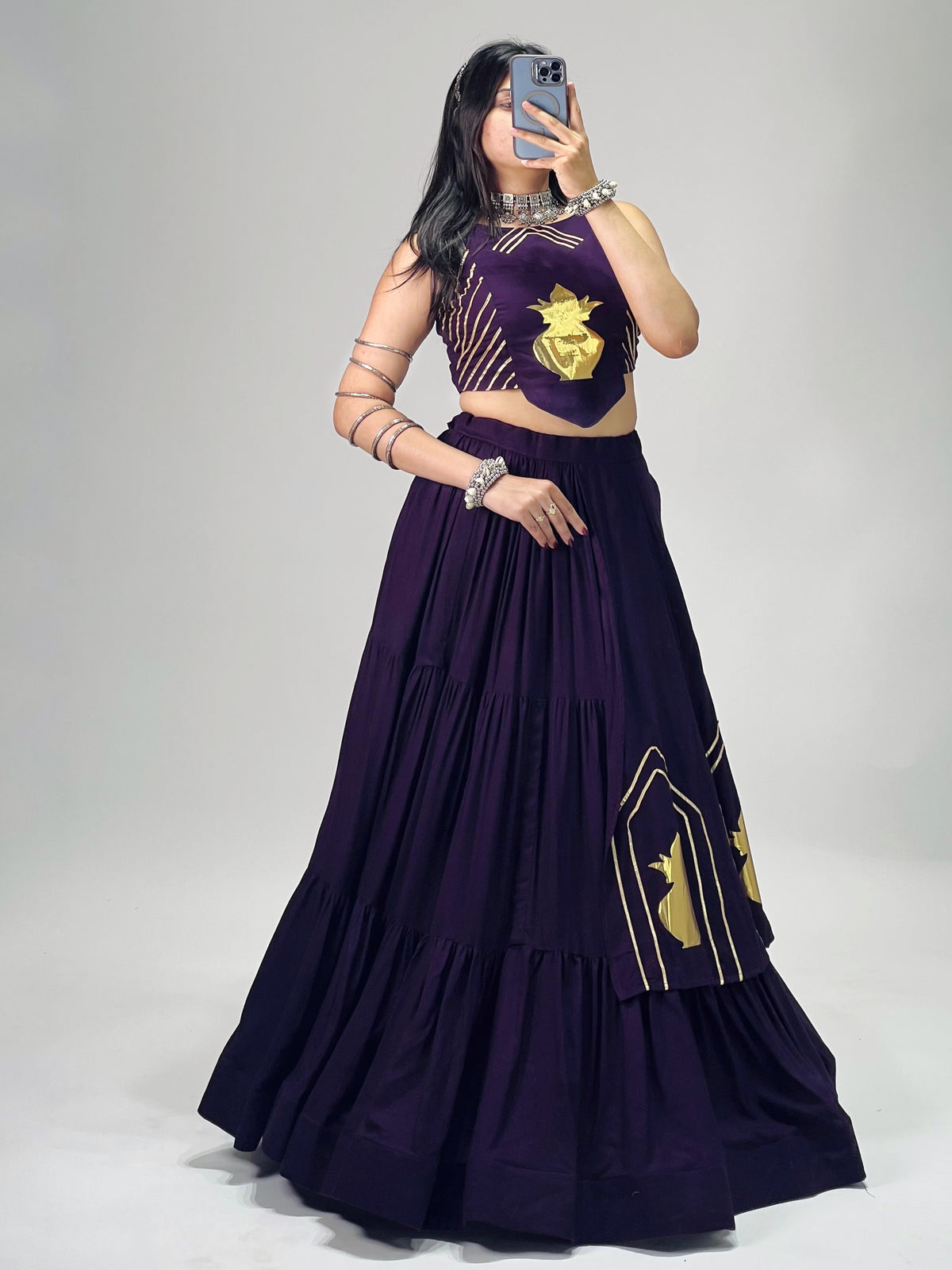 Stylish Lehenga With Golden "Kalash" Patch Work