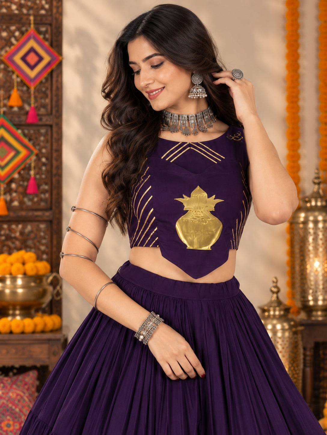 Garba Lehenga Choli with Traditional Kalash Motif