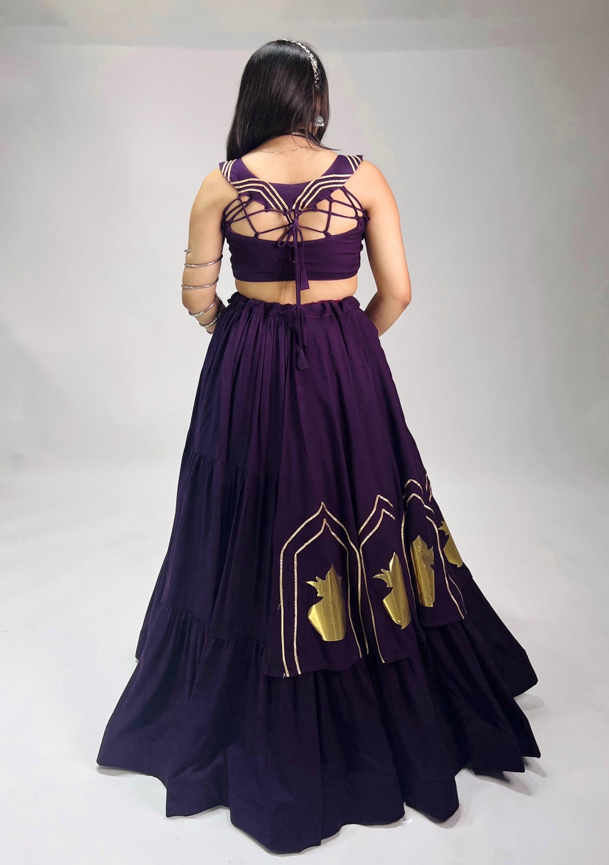 Stylish Lehenga With Golden "Kalash" Patch Work