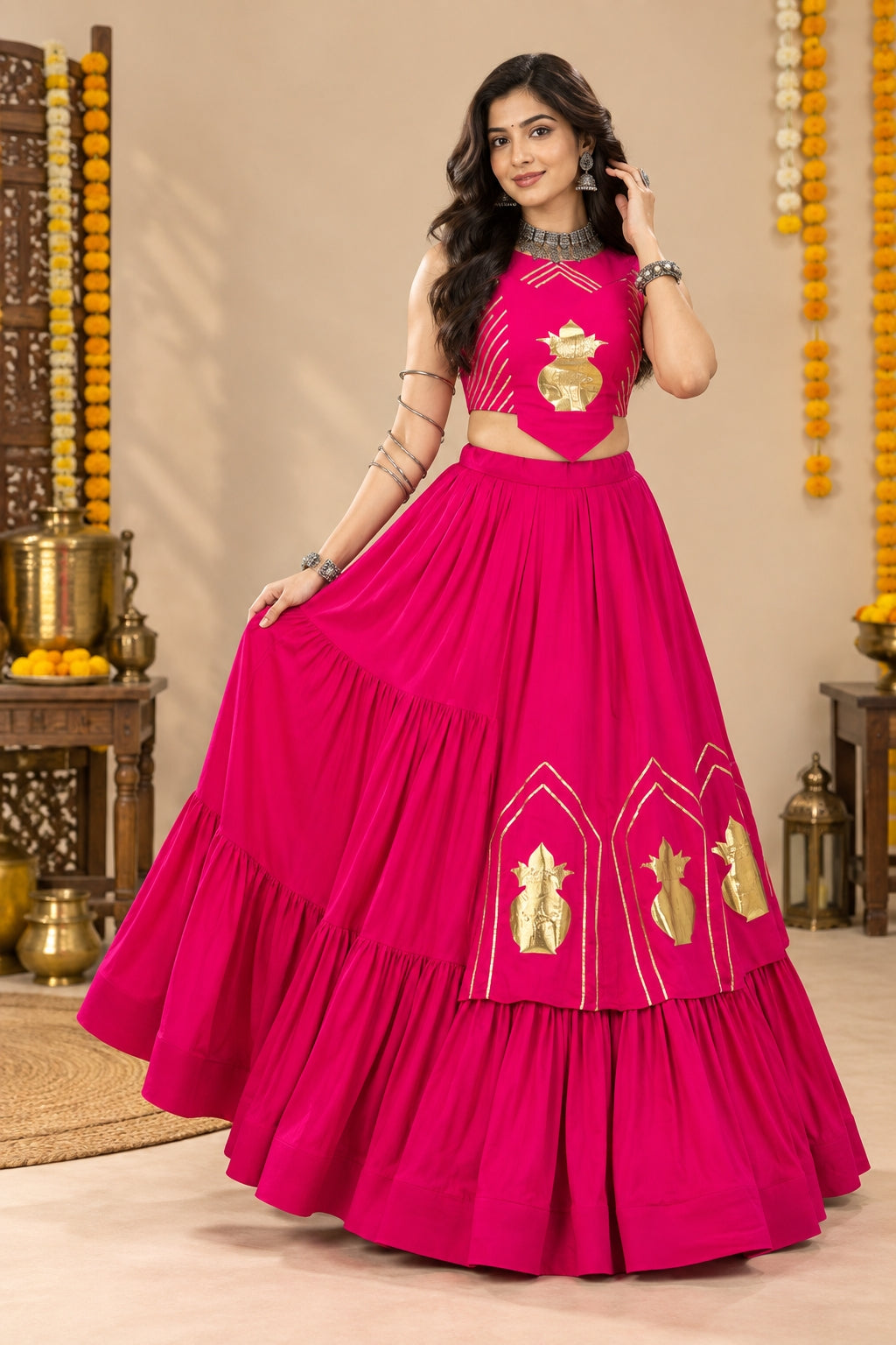 Garba Lehenga Choli with Traditional Kalash Motif