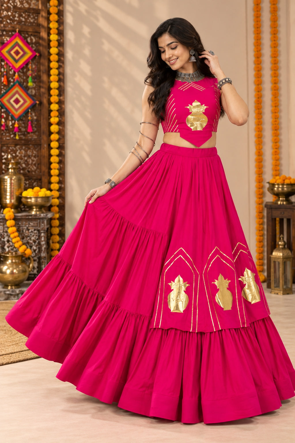 Garba Lehenga Choli with Traditional Kalash Motif