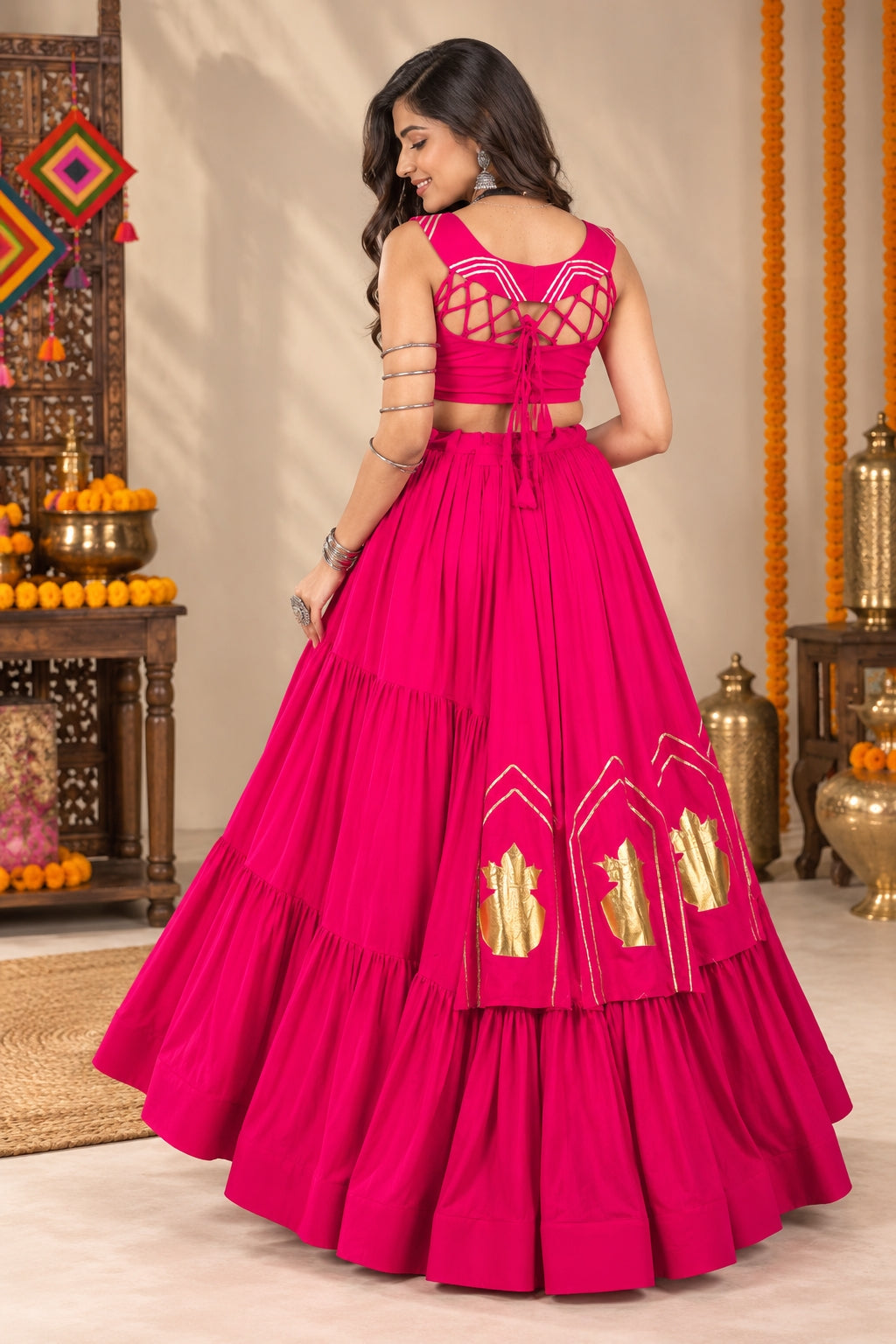 Garba Lehenga Choli with Traditional Kalash Motif