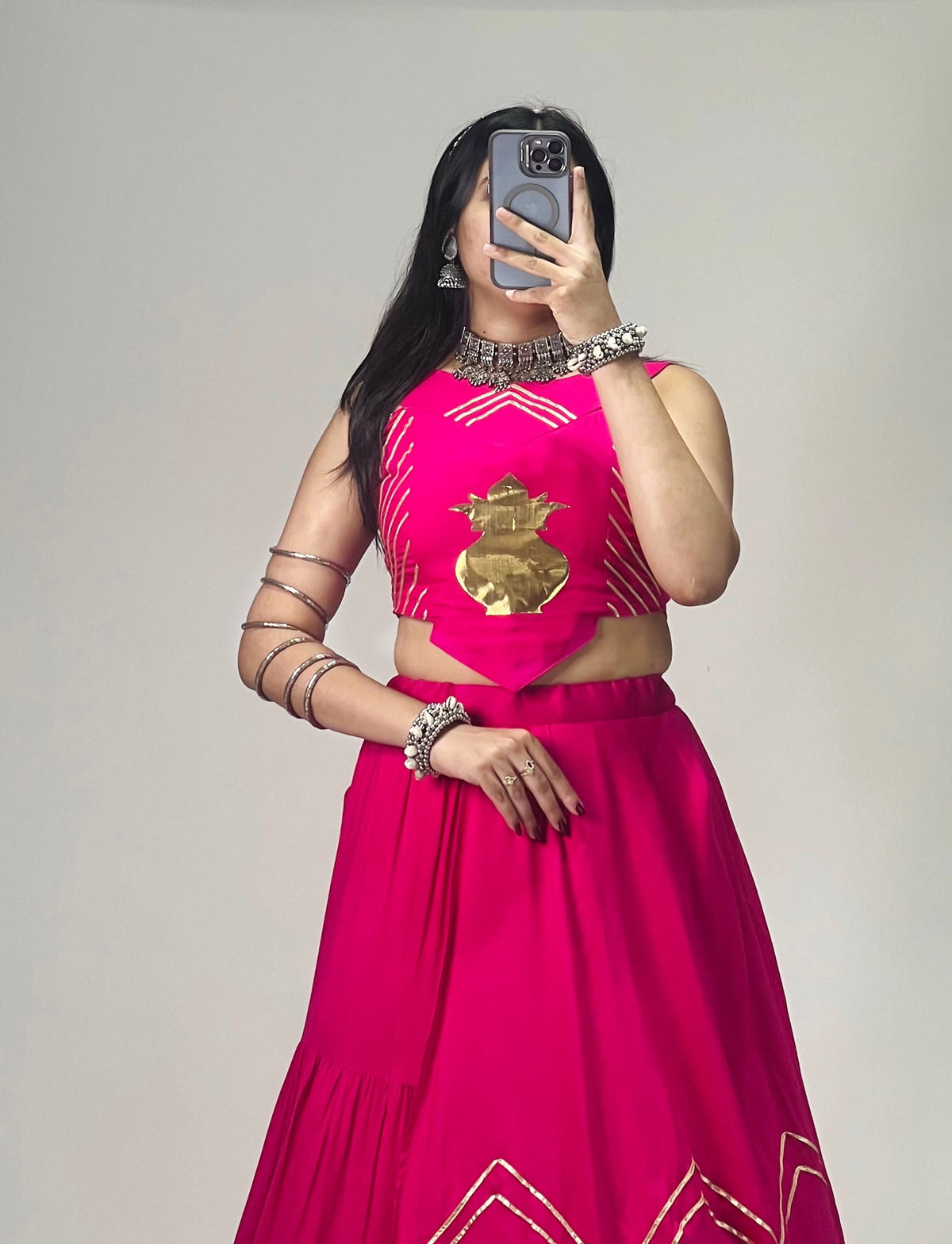 Stylish Lehenga With Golden "Kalash" Patch Work