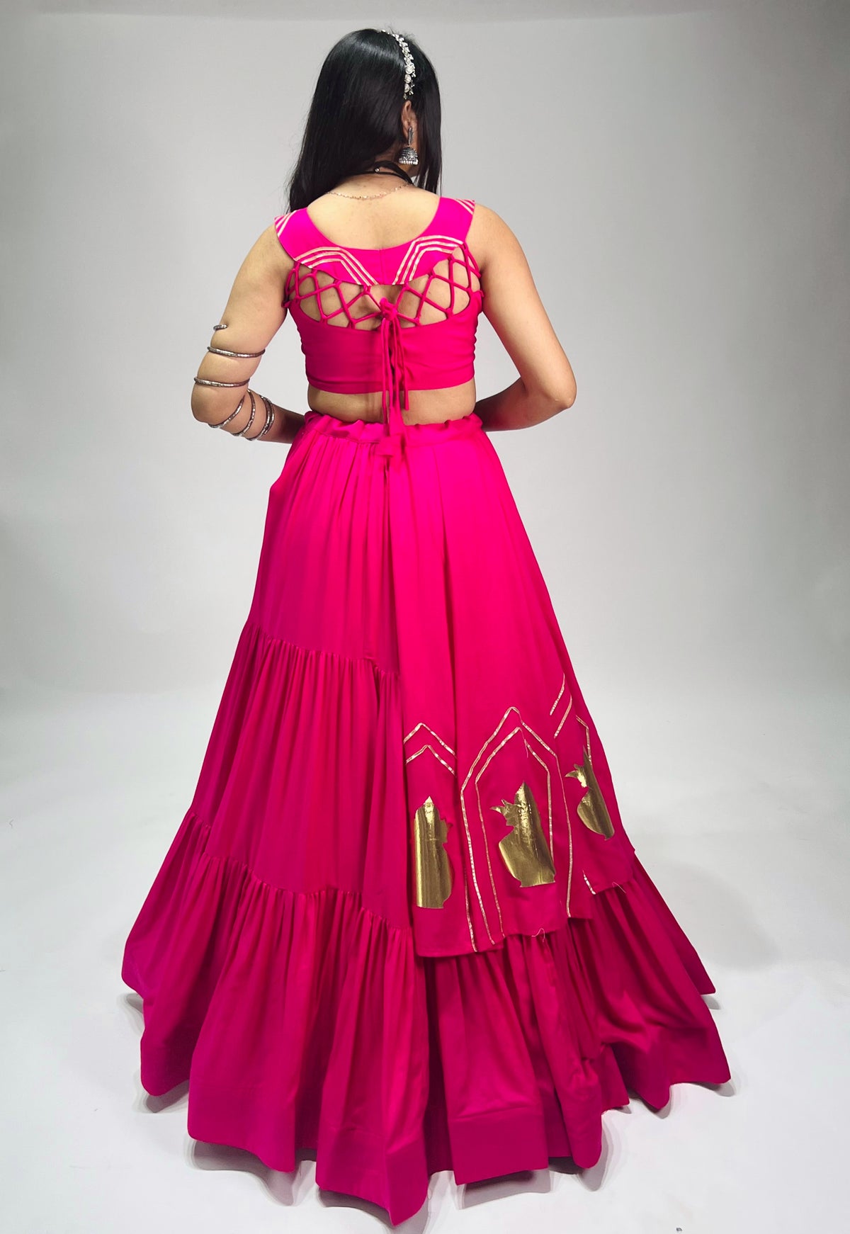 Stylish Lehenga With Golden "Kalash" Patch Work