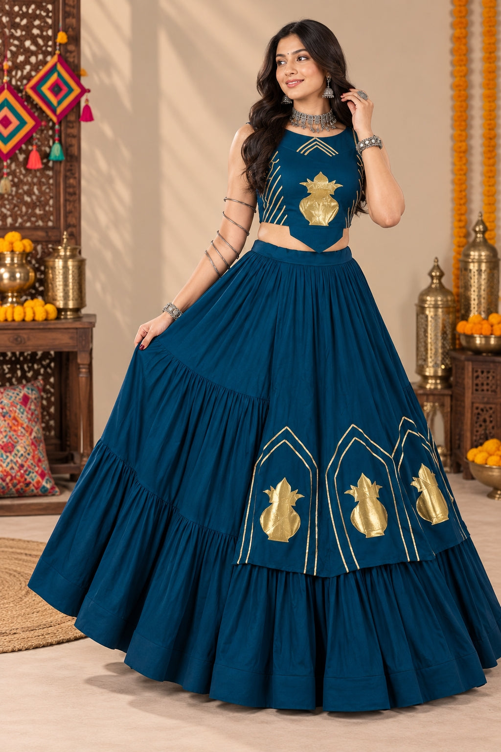 Garba Lehenga Choli with Traditional Kalash Motif