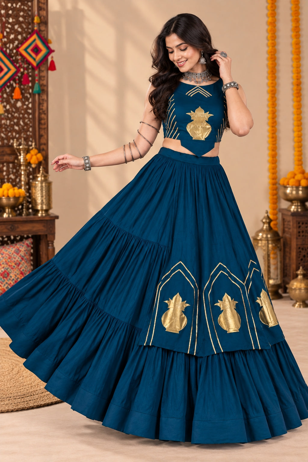 Garba Lehenga Choli with Traditional Kalash Motif
