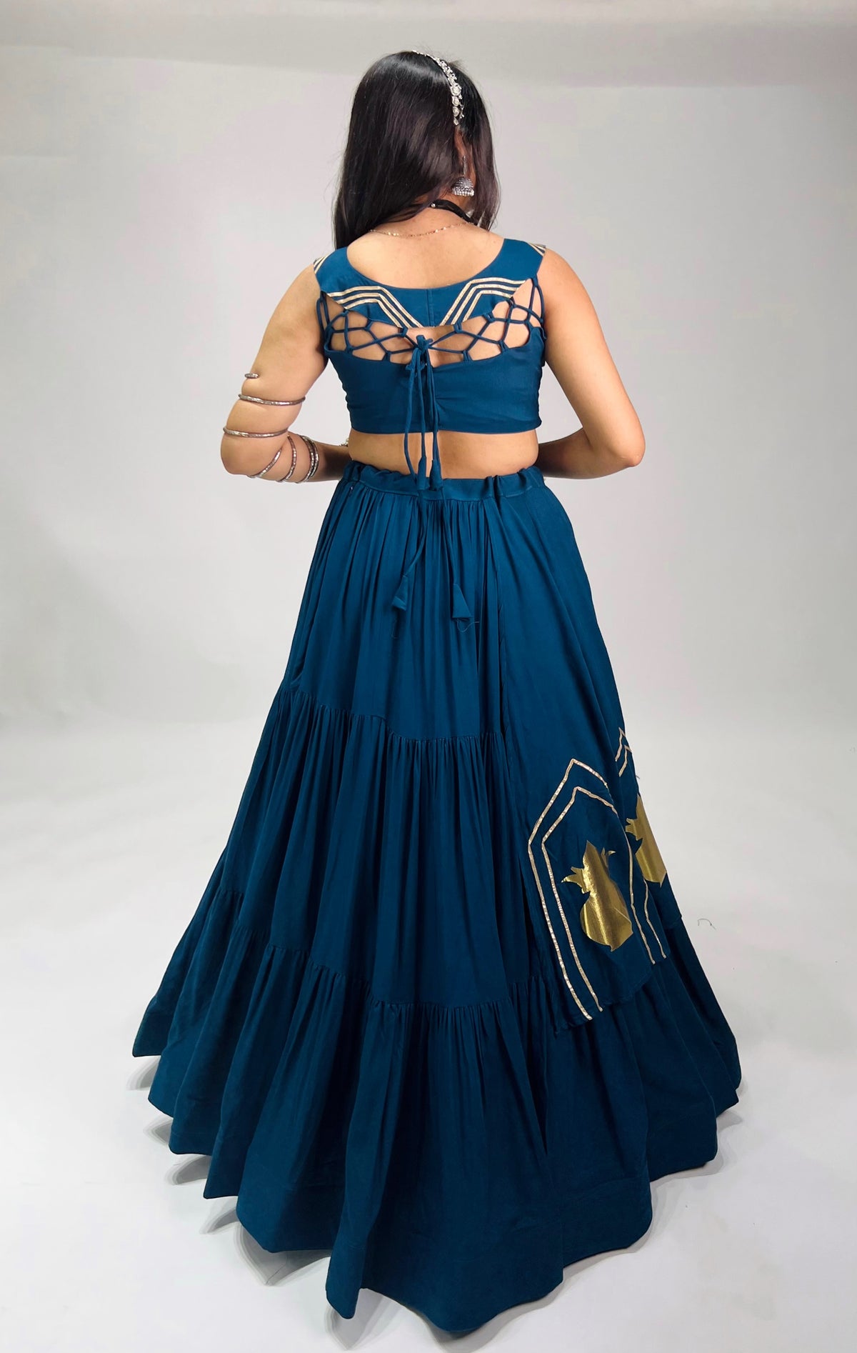 Stylish Lehenga With Golden "Kalash" Patch Work