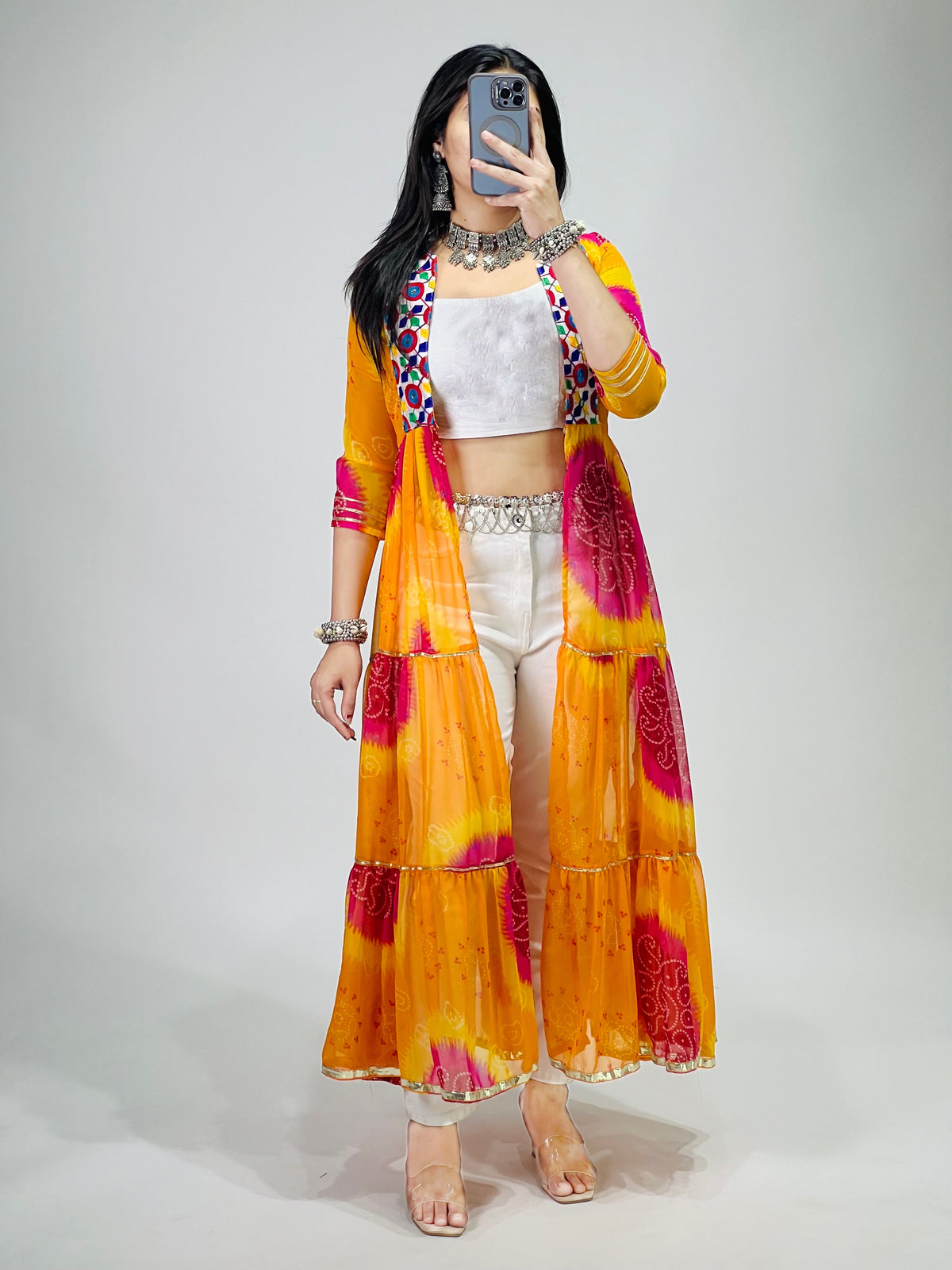 Multicolor Printed Long Shrug For Navratri
