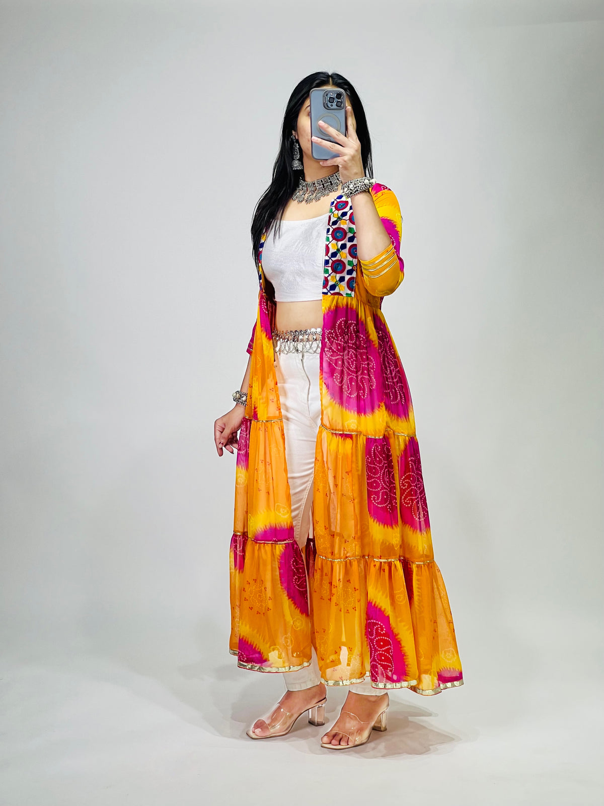 Multicolor Printed Long Shrug For Navratri