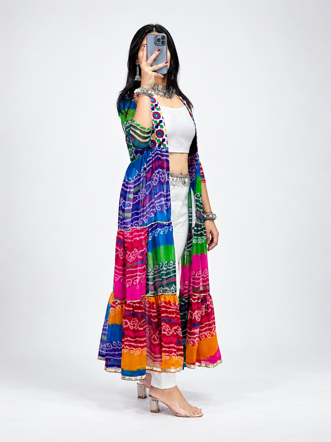 Multicolor Printed Long Shrug For Navratri
