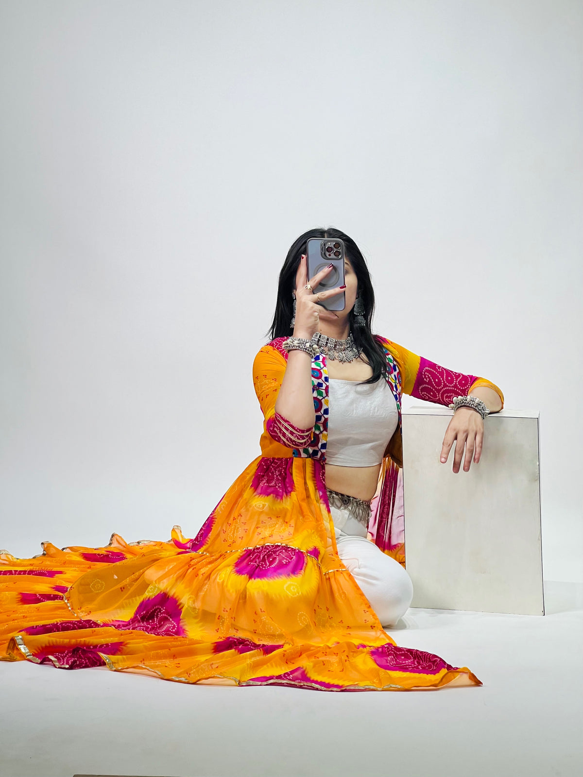 Multicolor Printed Long Shrug For Navratri