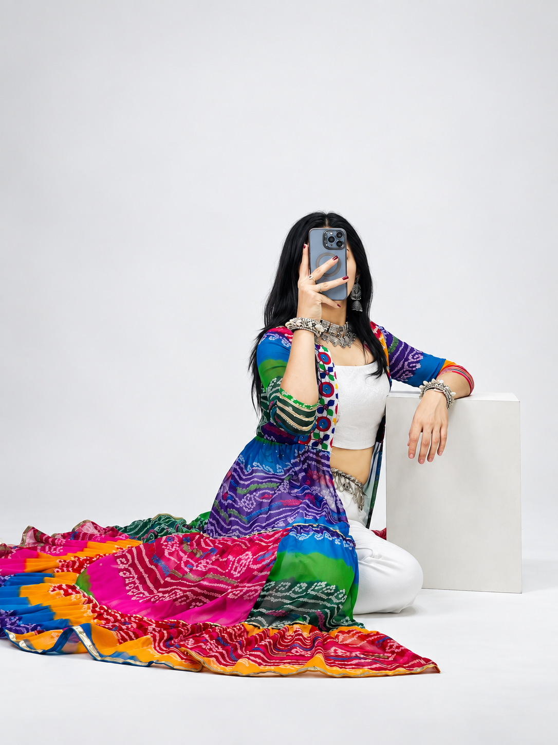 Multicolor Printed Long Shrug For Navratri