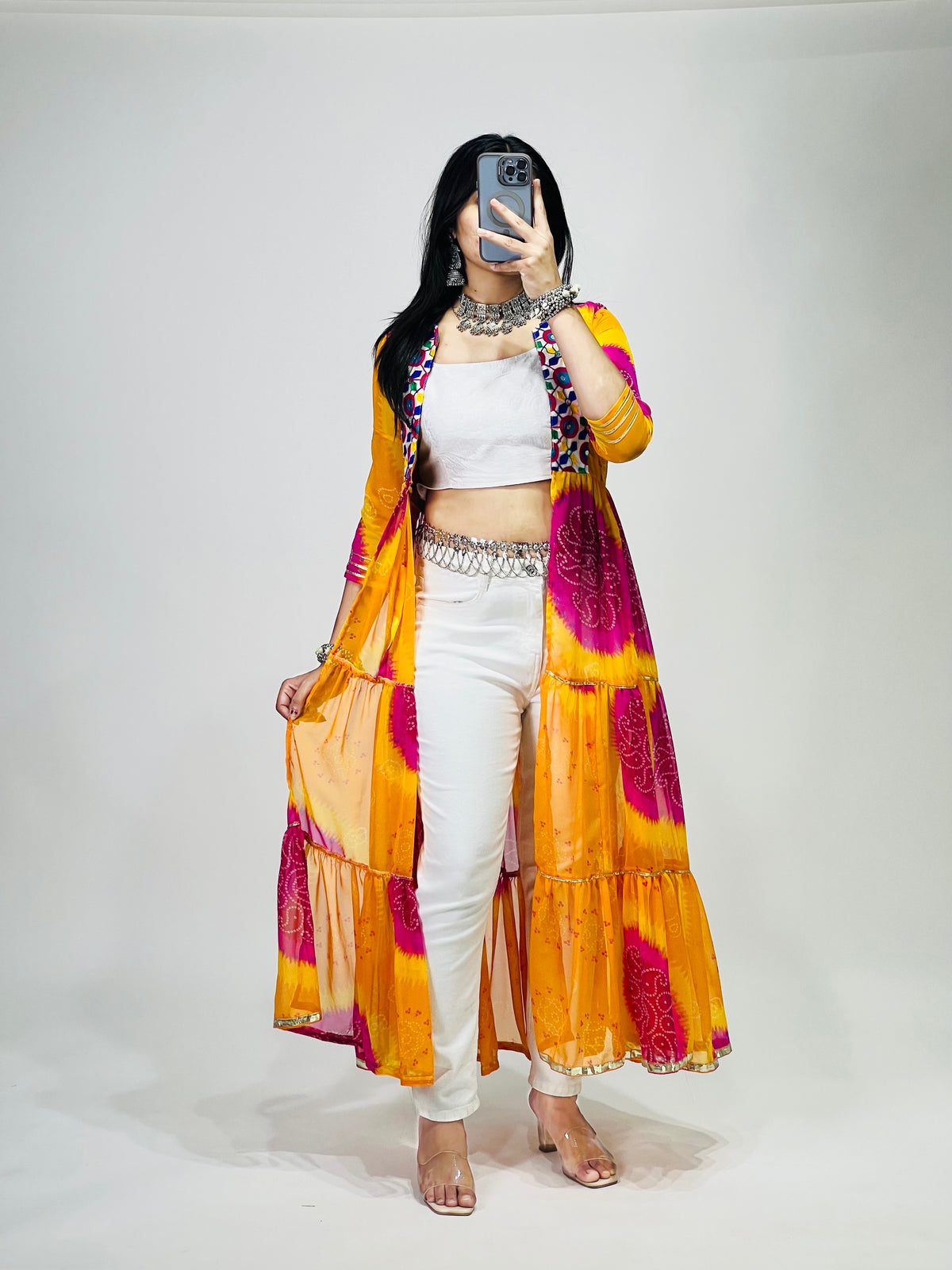 Multicolor Printed Long Shrug For Navratri