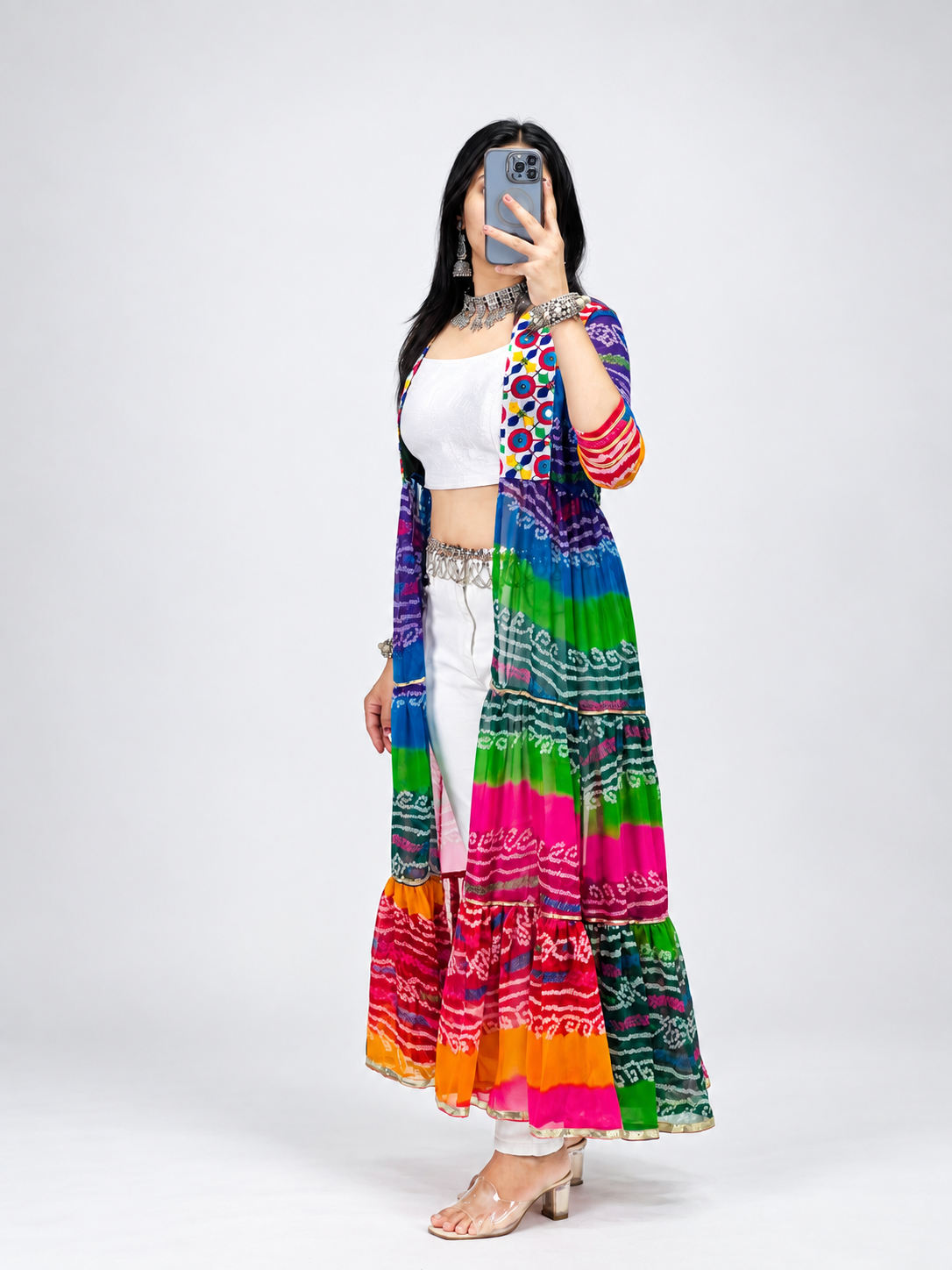 Multicolor Printed Long Shrug For Navratri