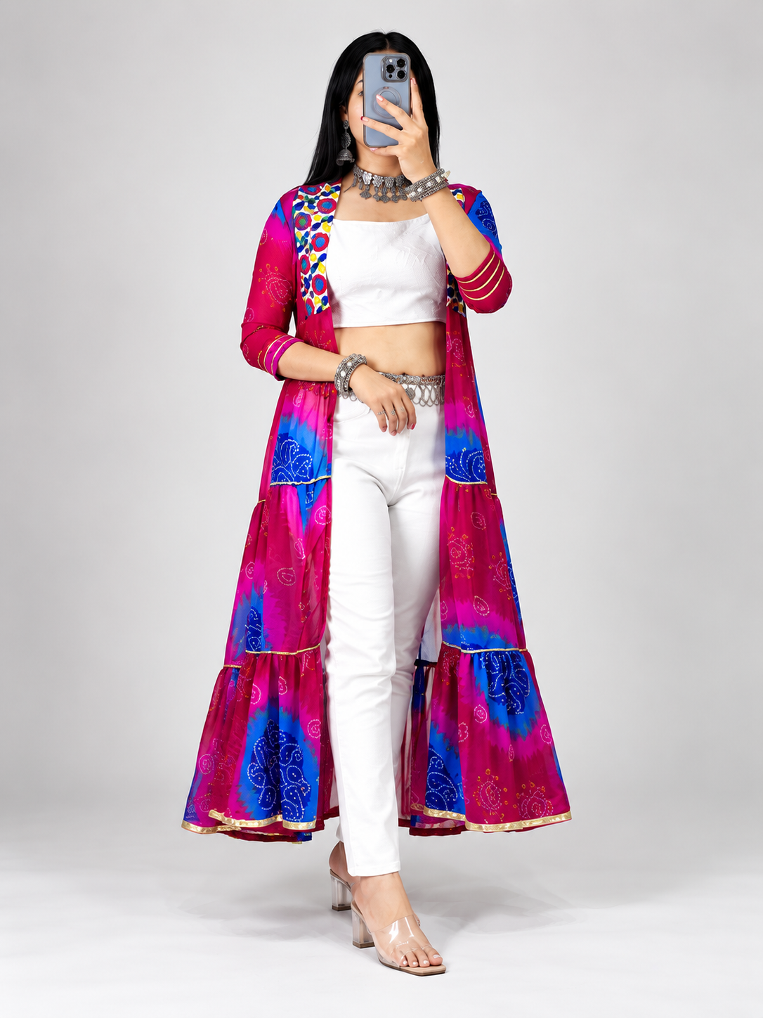 Multicolor Printed Long Shrug For Navratri