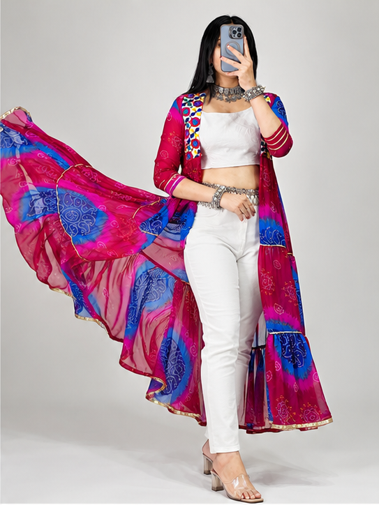 Multicolor Printed Long Shrug For Navratri