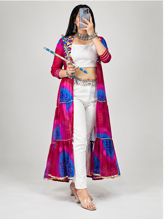 Multicolor Printed Long Shrug For Navratri