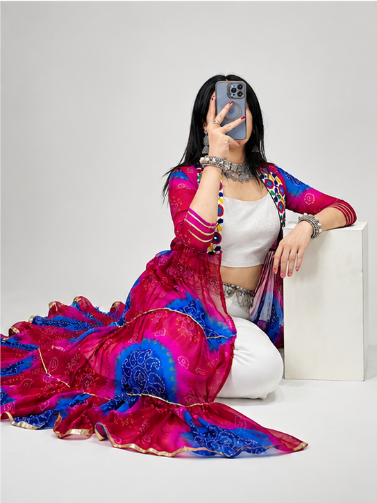 Multicolor Printed Long Shrug For Navratri