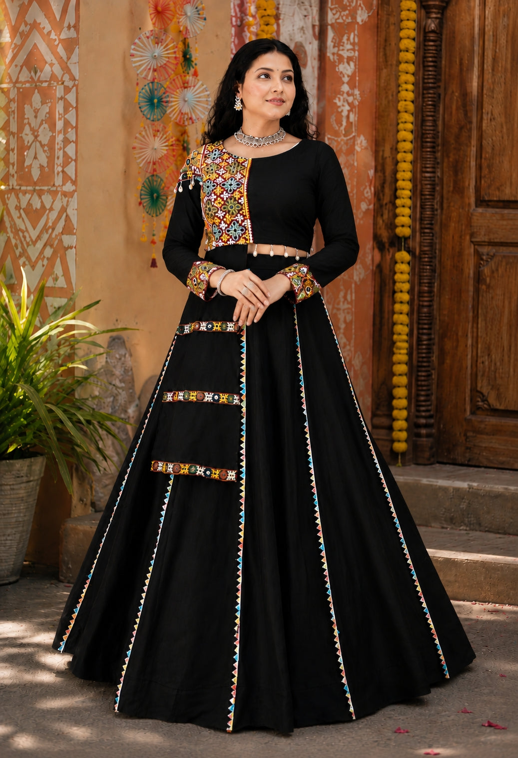 Fancy Design Gamthi and Real Mirror Work Chaniya Choli - Lehenga Choli