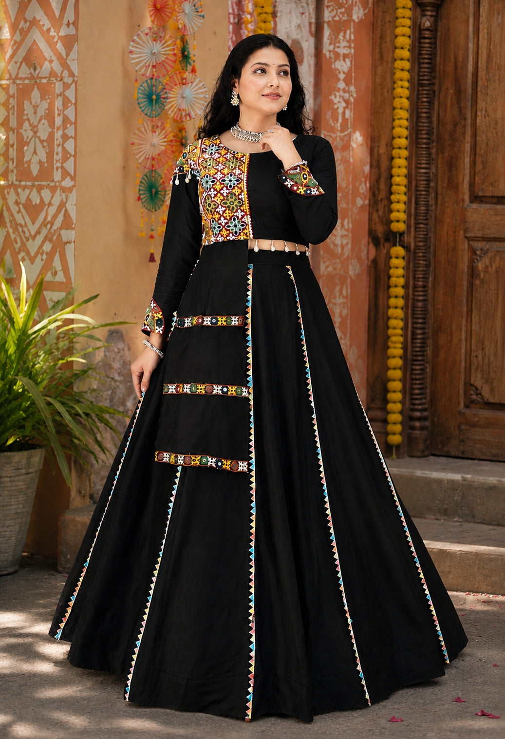 Fancy Design Gamthi and Real Mirror Work Chaniya Choli