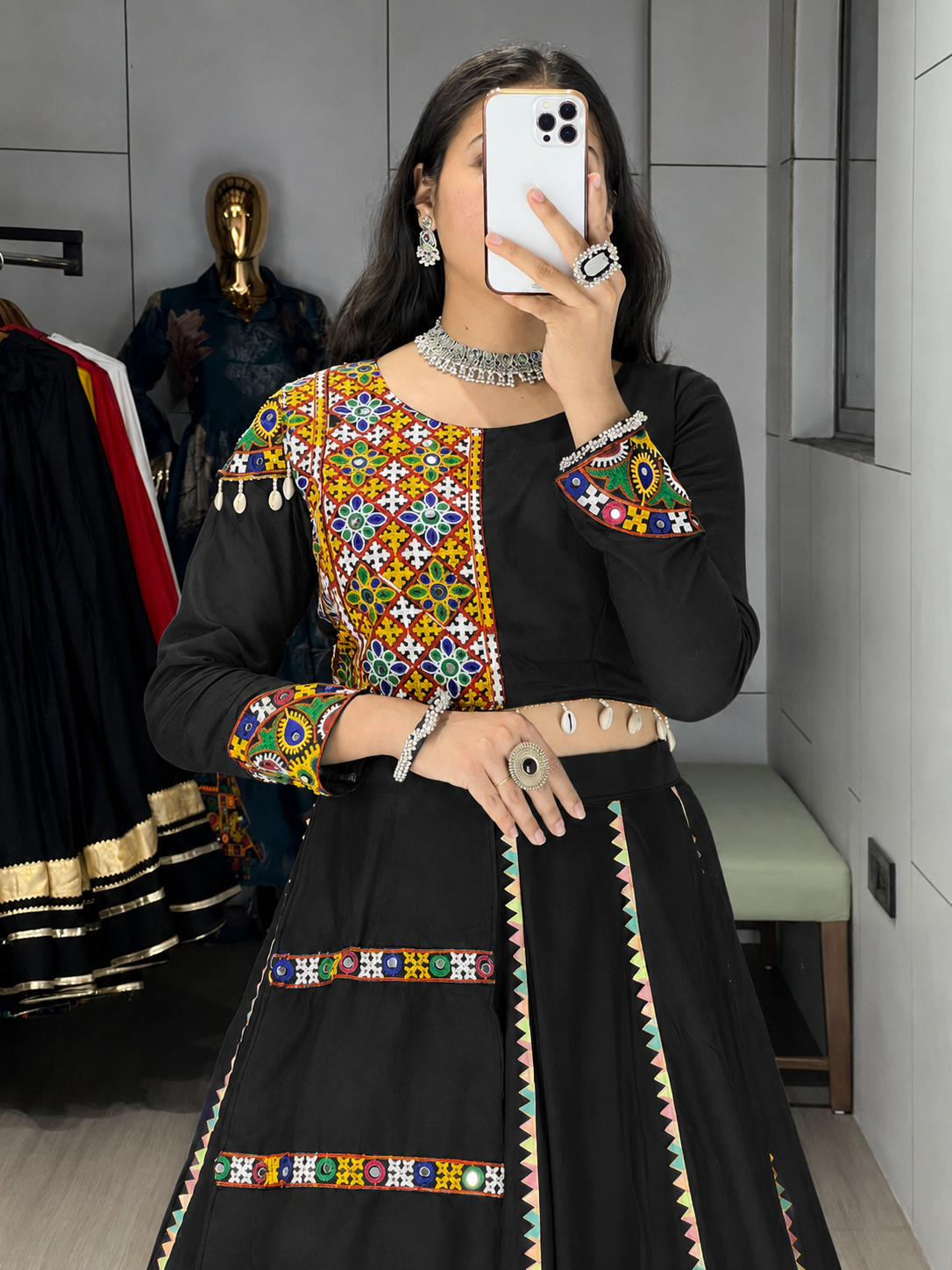 Gamthi and Real Mirror Work Chaniya Choli