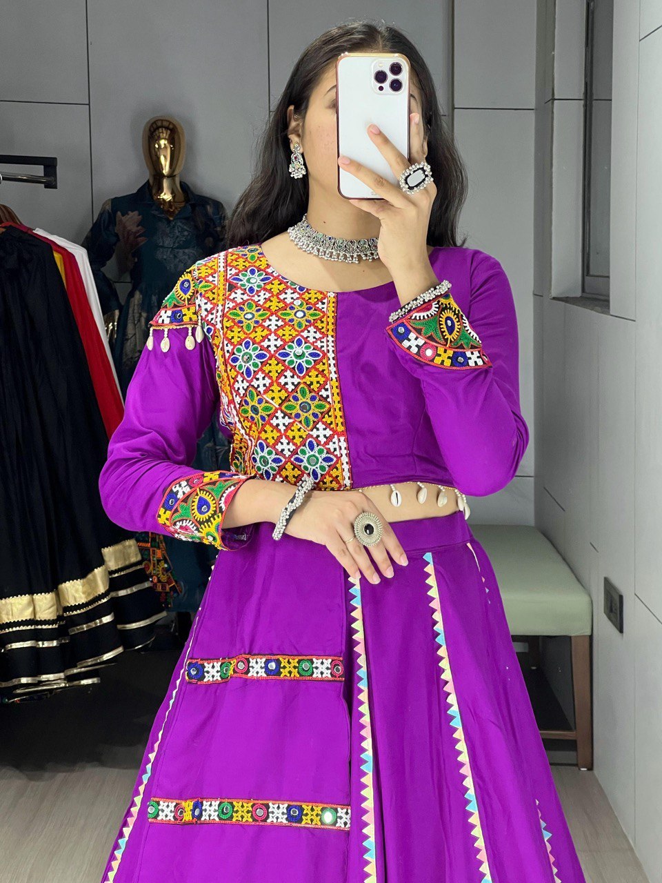 Gamthi and Real Mirror Work Chaniya Choli