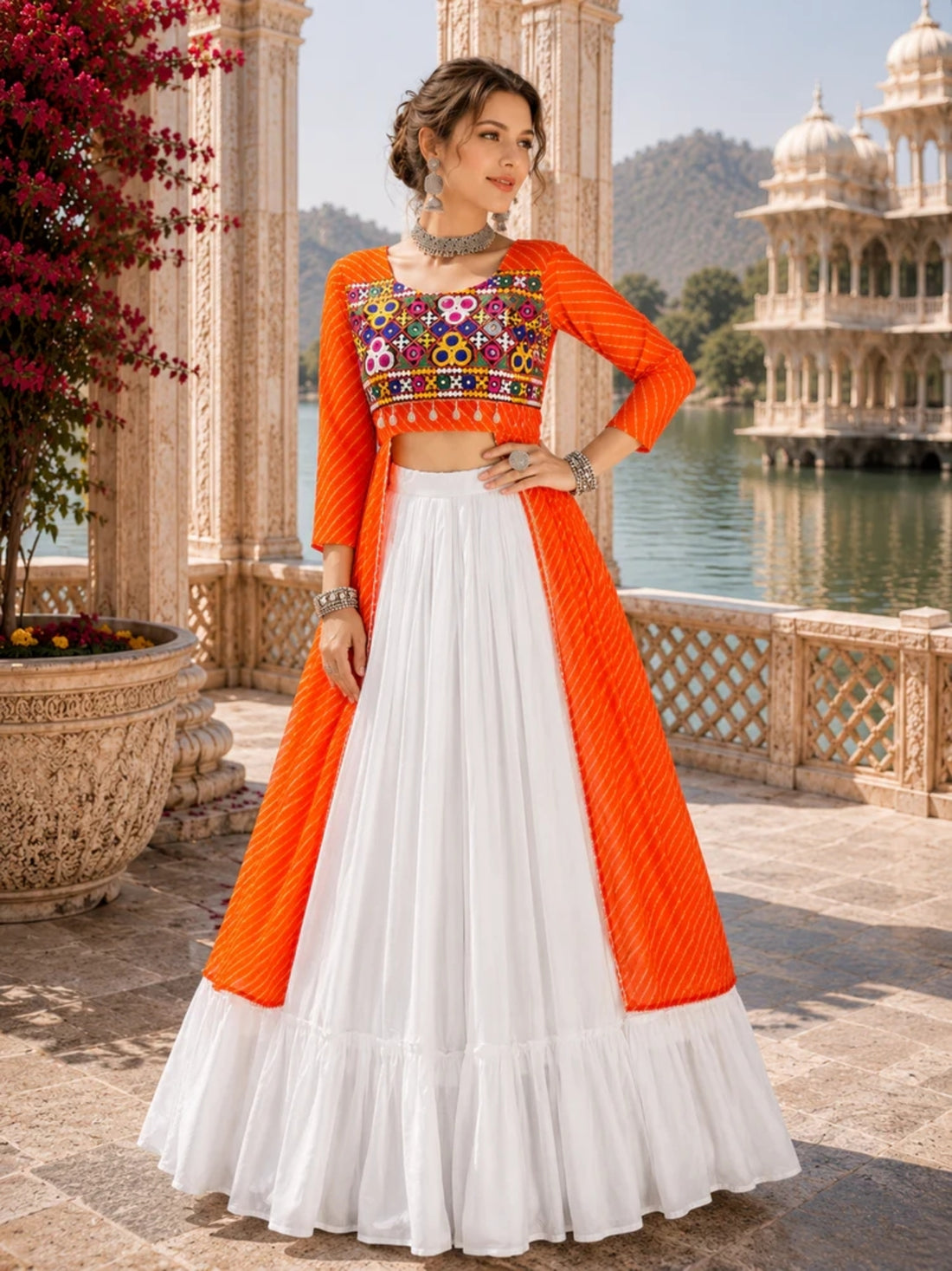 Navratri Special Embroidered Indo-Western Lehenga Set with Kurti - Kurtis