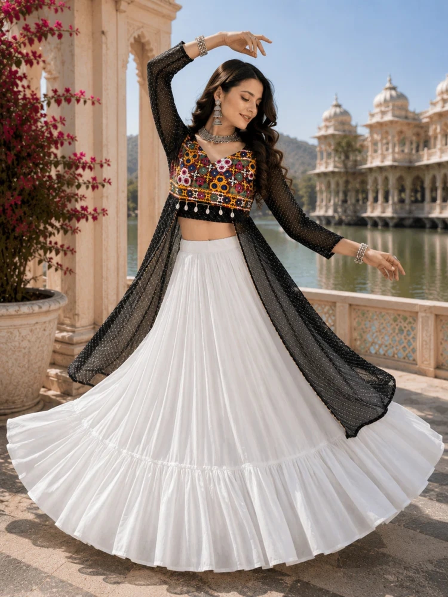 Navratri Special Embroidered Indo-Western Lehenga Set with Kurti