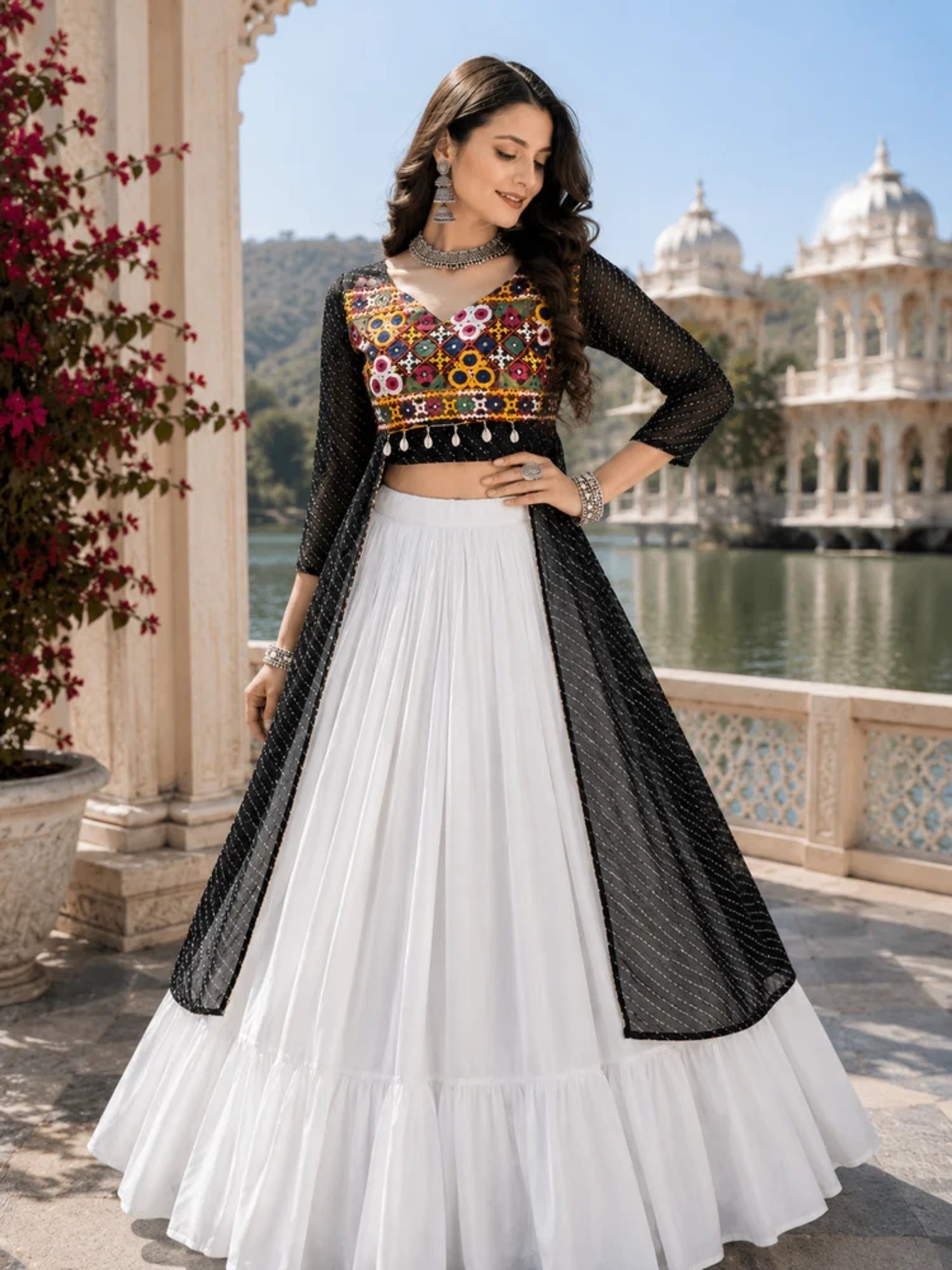 Navratri Special Embroidered Indo-Western Lehenga Set with Kurti