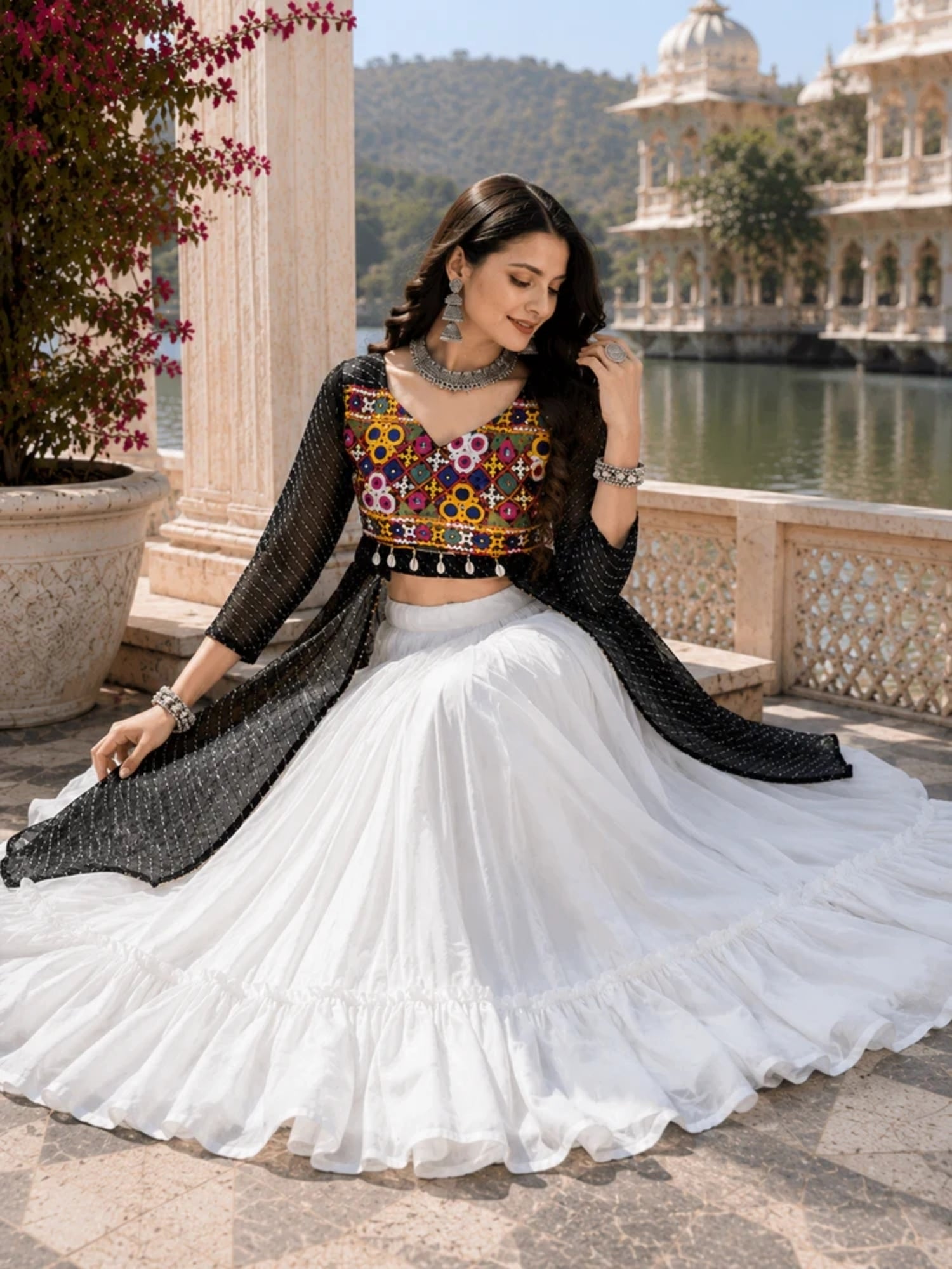 Navratri Special Embroidered Indo-Western Lehenga Set with Kurti