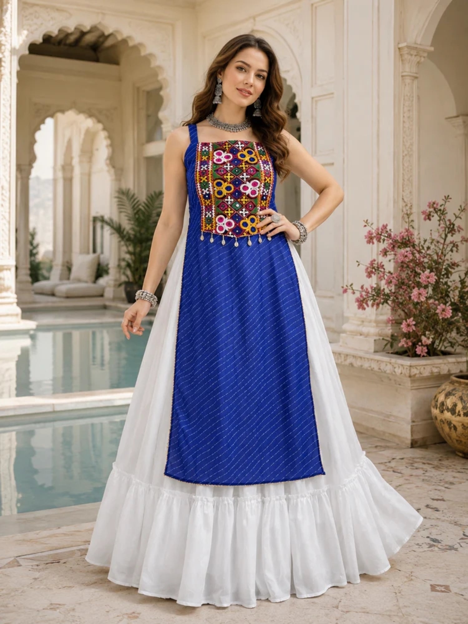 Navratri Special Embroidered Indo-Western Lehenga Set with Kurti