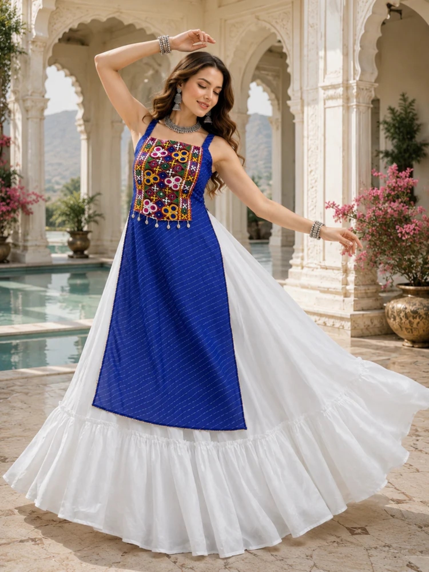 Navratri Special Embroidered Indo-Western Lehenga Set with Kurti