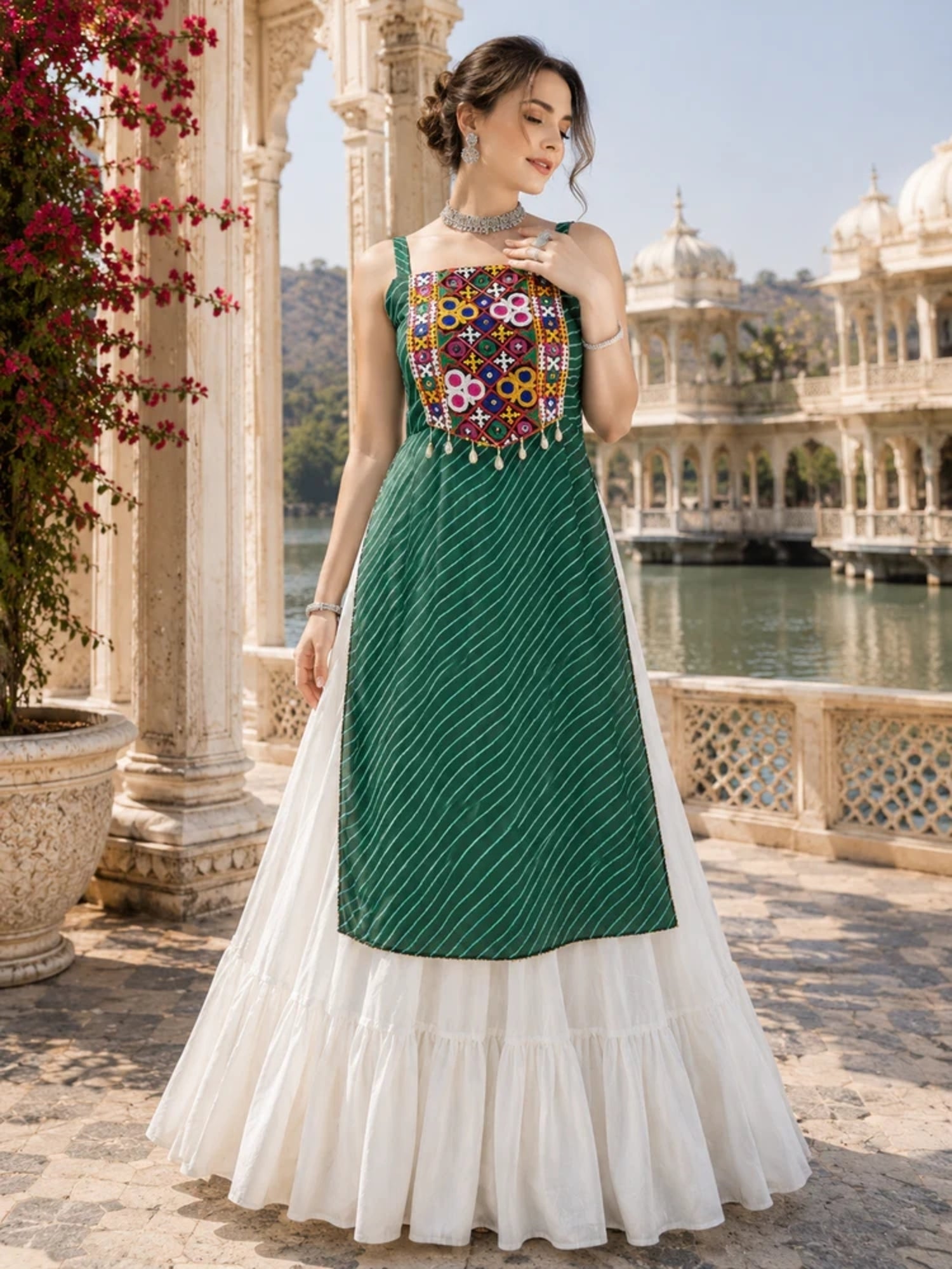 Navratri Special Embroidered Indo-Western Lehenga Set with Kurti