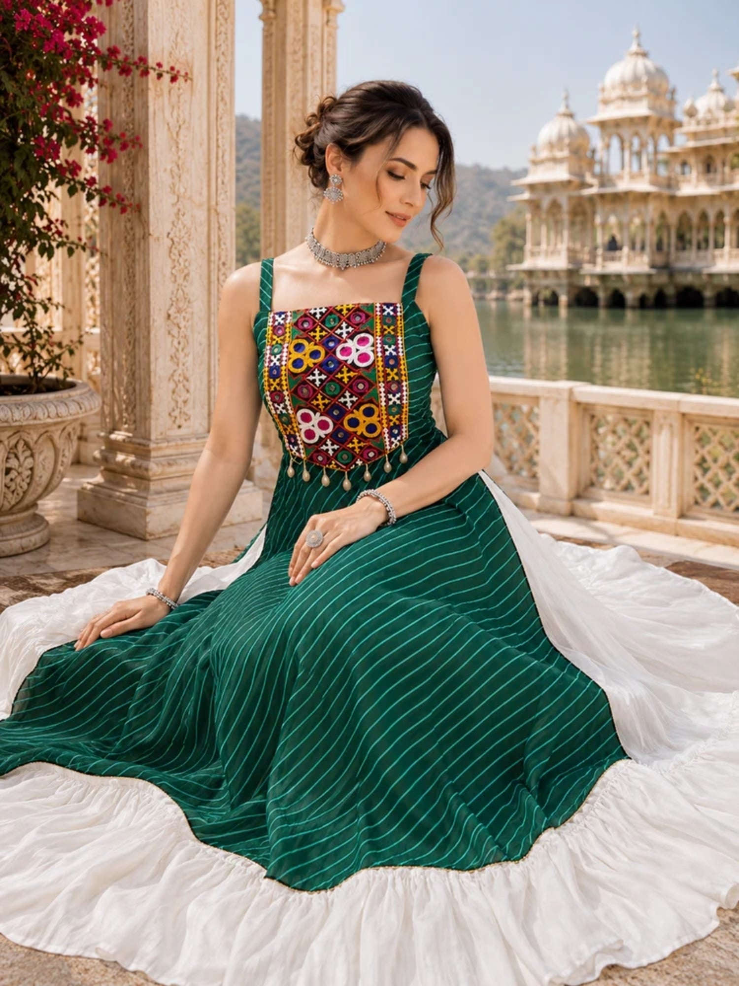 Navratri Special Embroidered Indo-Western Lehenga Set with Kurti