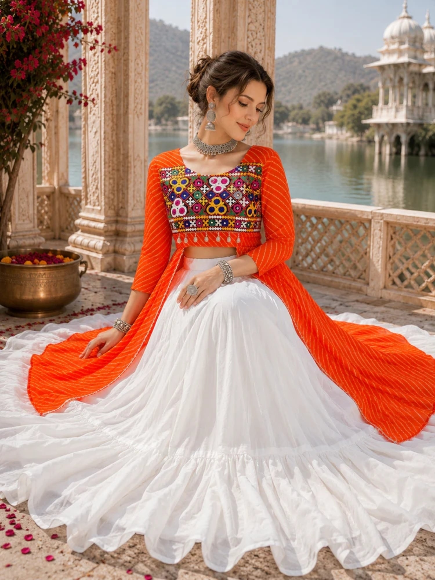 Navratri Special Embroidered Indo-Western Lehenga Set with Kurti