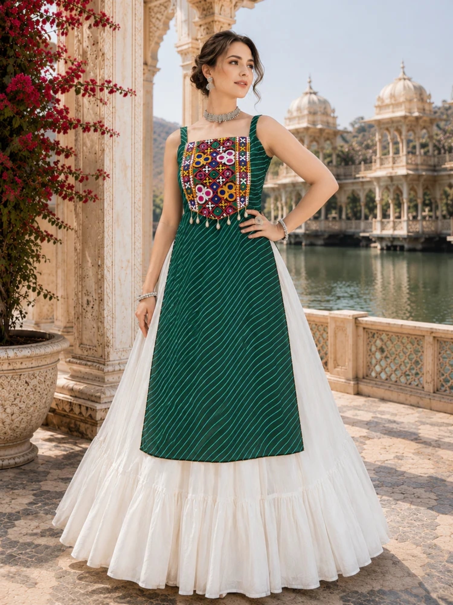 Navratri Special Embroidered Indo-Western Lehenga Set with Kurti